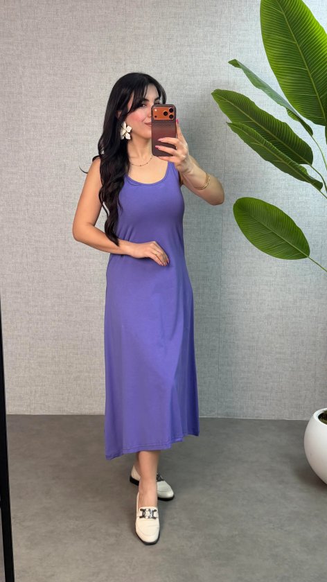 Kadın Askılı Yuvarlak Yaka Süprem Kumaş Elbise