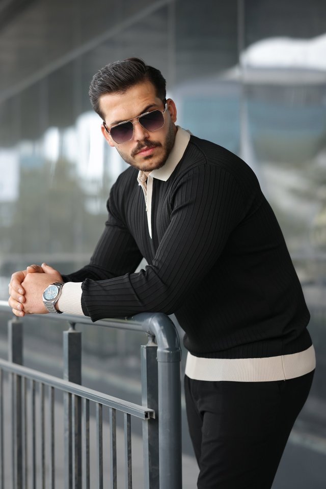 Erkek Kol Ve Yaka Detaylı Uzun Kollu Triko Erkek Kol Ve Yaka Detaylı Uzun Kollu Triko