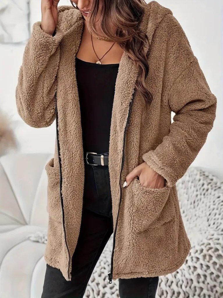 Kadın Uzun Kollu Kapşonlu Önden Fermuarlı Cepli Welsoft Ceket Kadın Uzun Kollu Kapşonlu Önden Fermuarlı Cepli Welsoft Ceket