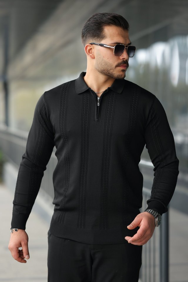 Erkek Örgü Desen Fermuar Yaka Uzun Kollu Triko Erkek Örgü Desen Fermuar Yaka Uzun Kollu Triko