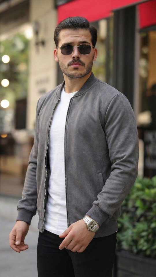 Erkek Scuba Süet Kumaş Bomber Hırka