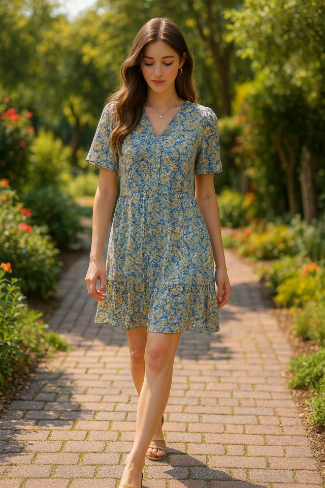 Yeşil Desenli Saten Elbise Yeşil Desenli Saten Elbise