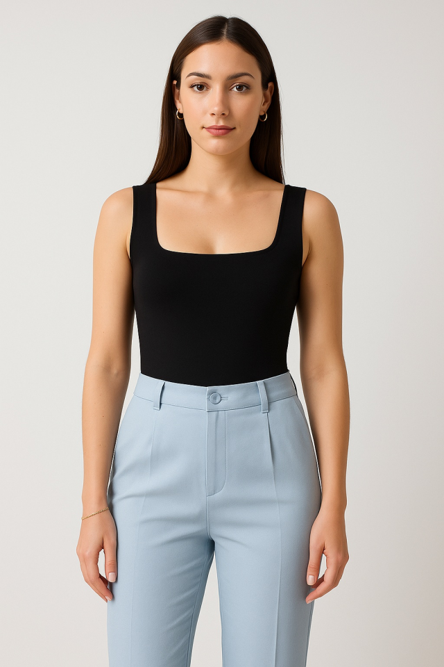 Square Collar Thick Straped Bodysuit