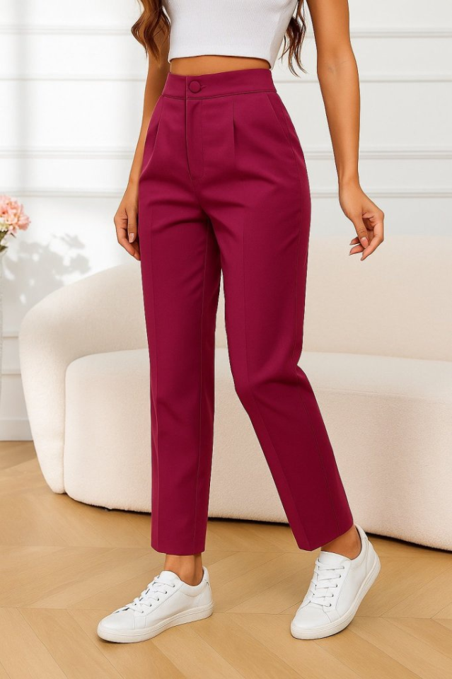 Kadın Önden Fermuarlı Cepli Geniş Kesim Lame Deri Pantolon