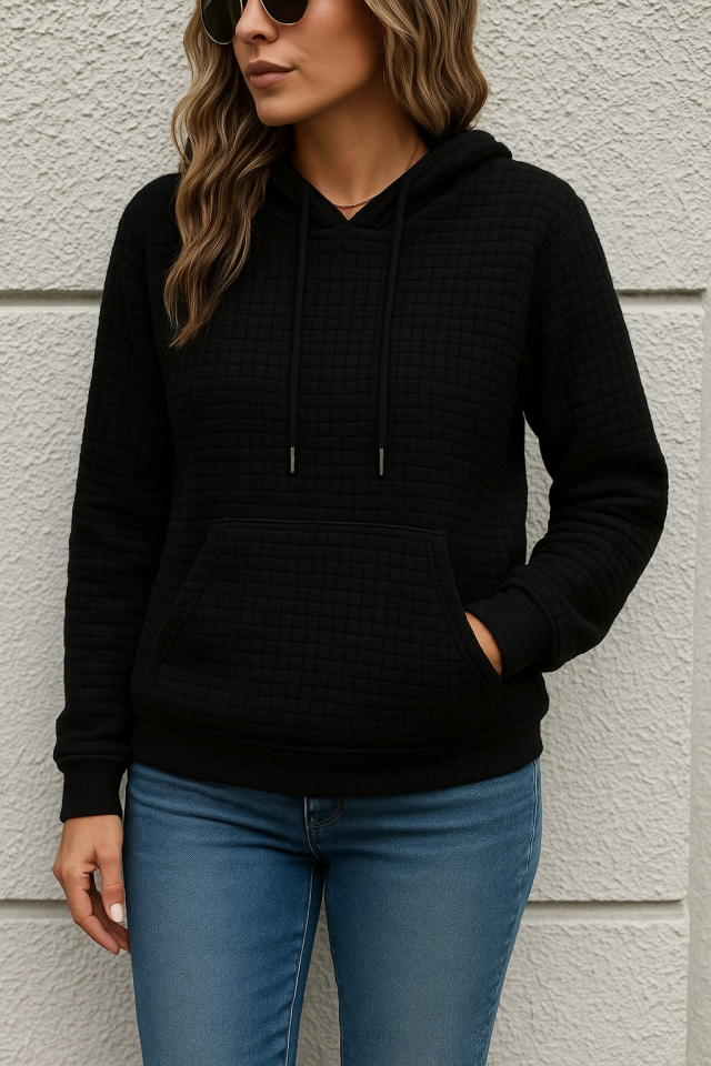 Kadın Uzun Kollu Kapşonlu Bağcıklı Cepli Capitone Sweatshirt