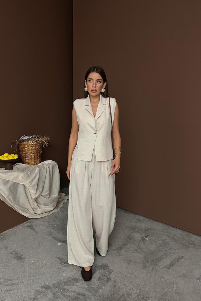 Beige Linen Pants Suit