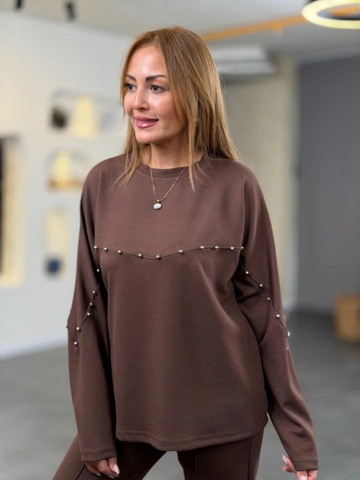 Kadın Inci Detay Modal Kumaş Ikili Takım