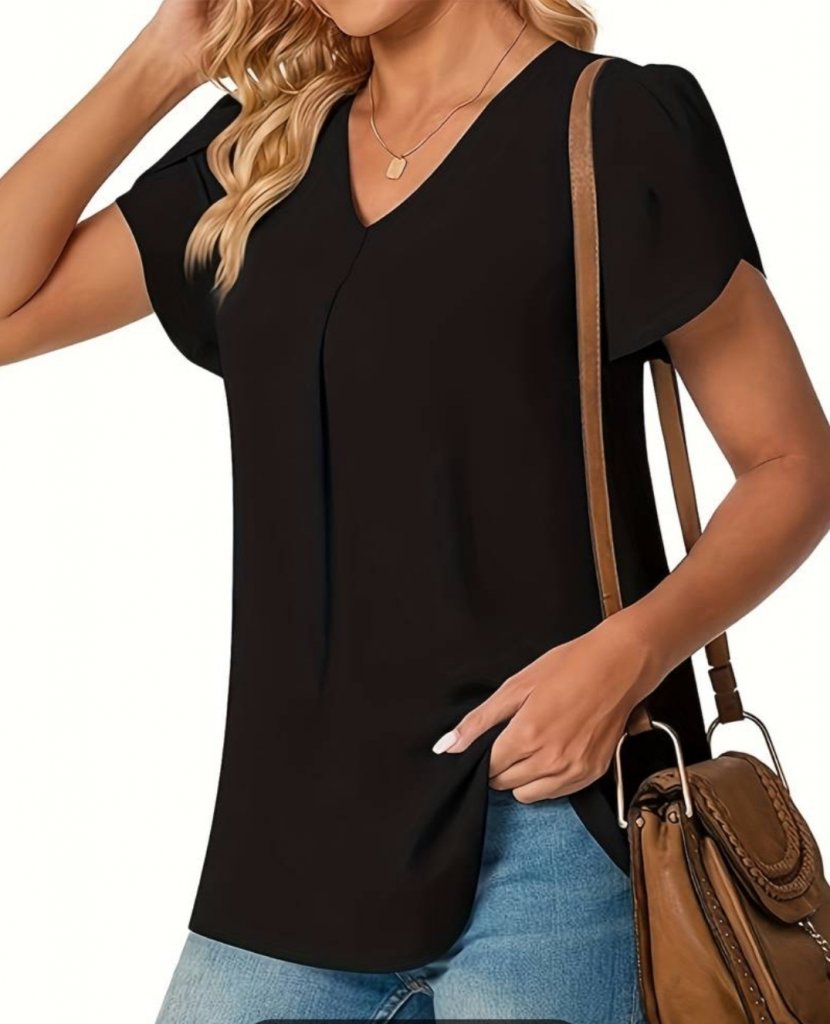 Women Short Sleeves V Neck Sandy Bluz
