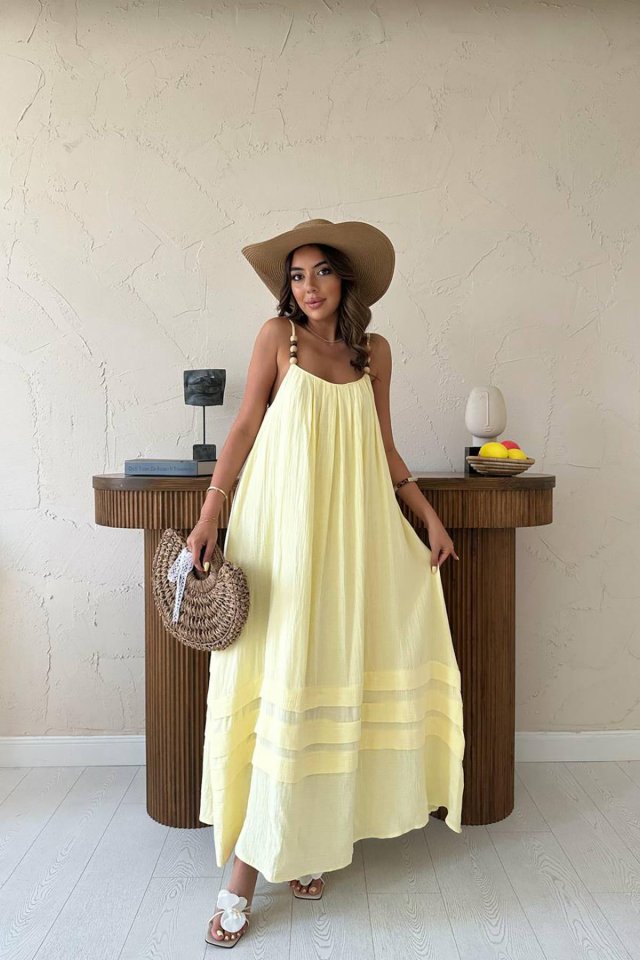 Yellow Straped Muslin Dress