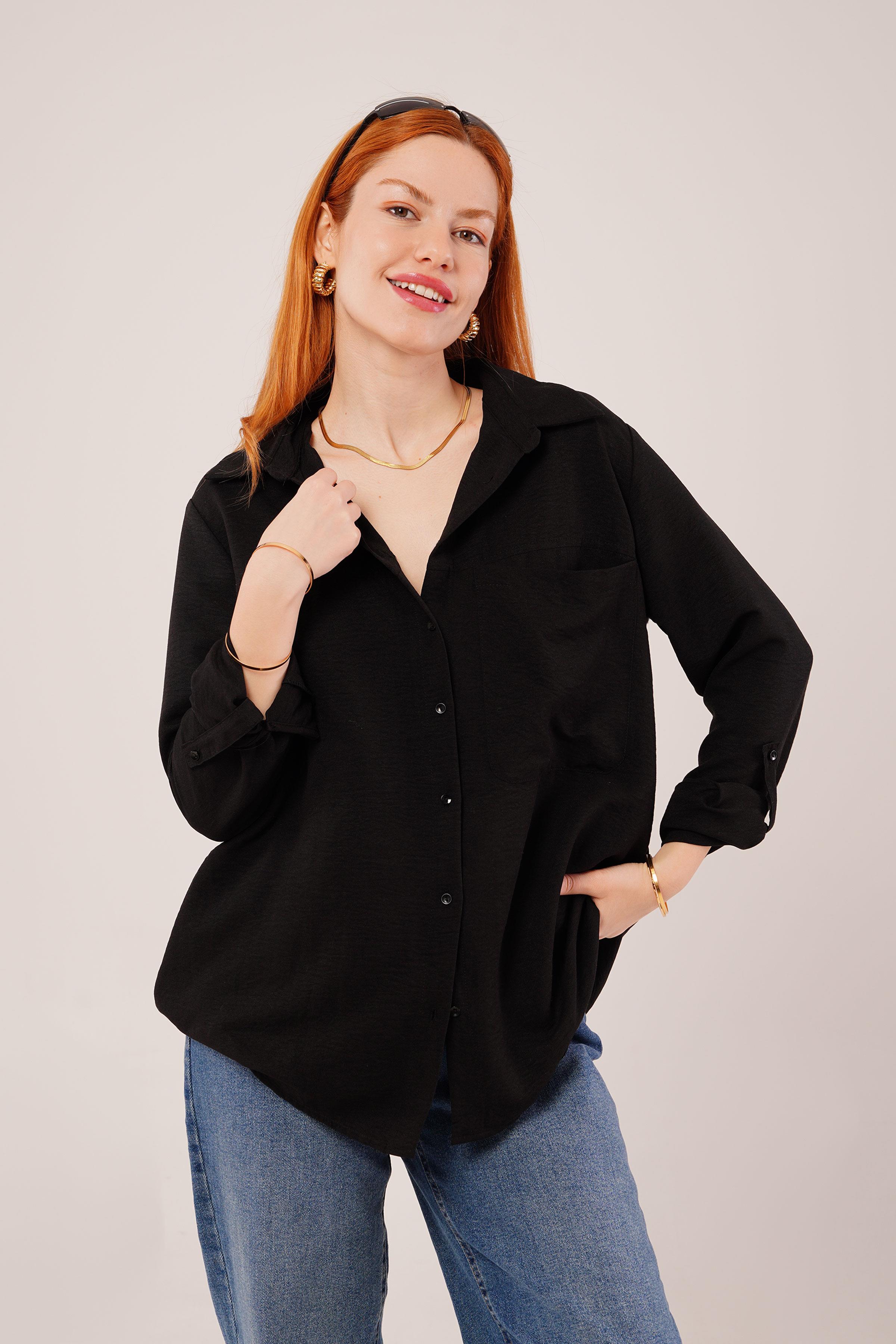 Salaş Cut Pocket Black Shirt