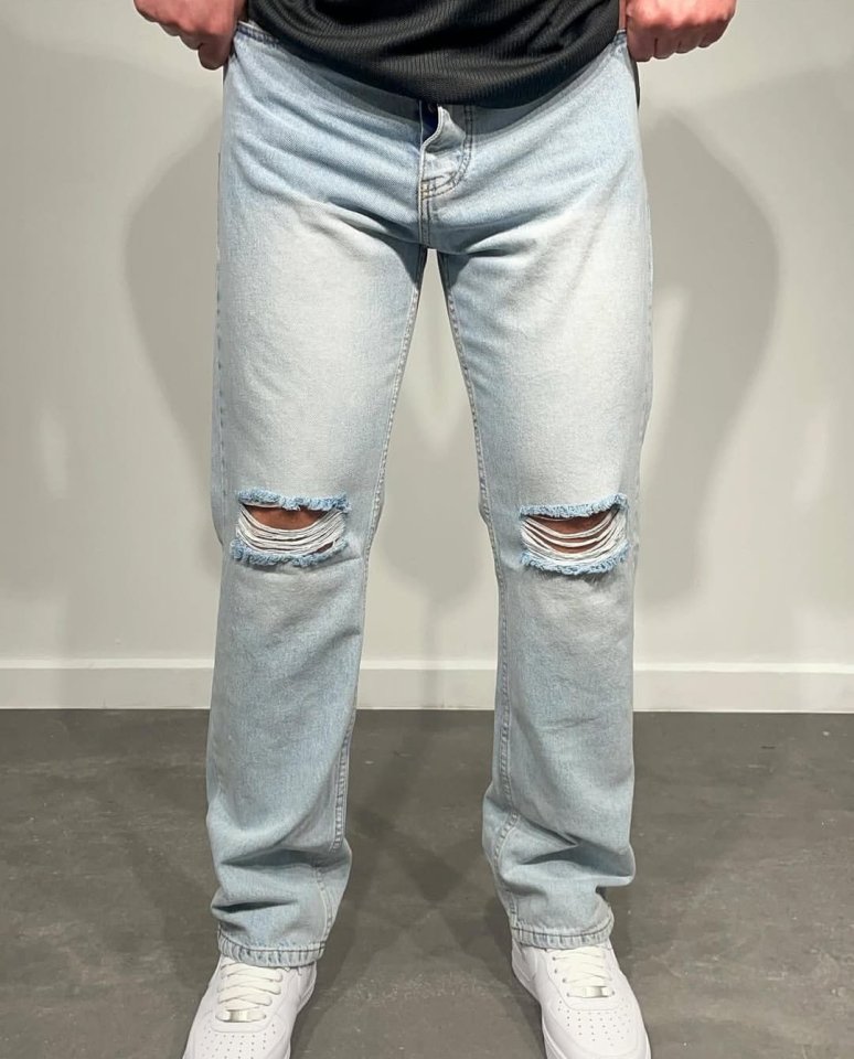 Erkek Dizi Yırtık Detaylı Baggy Jeans