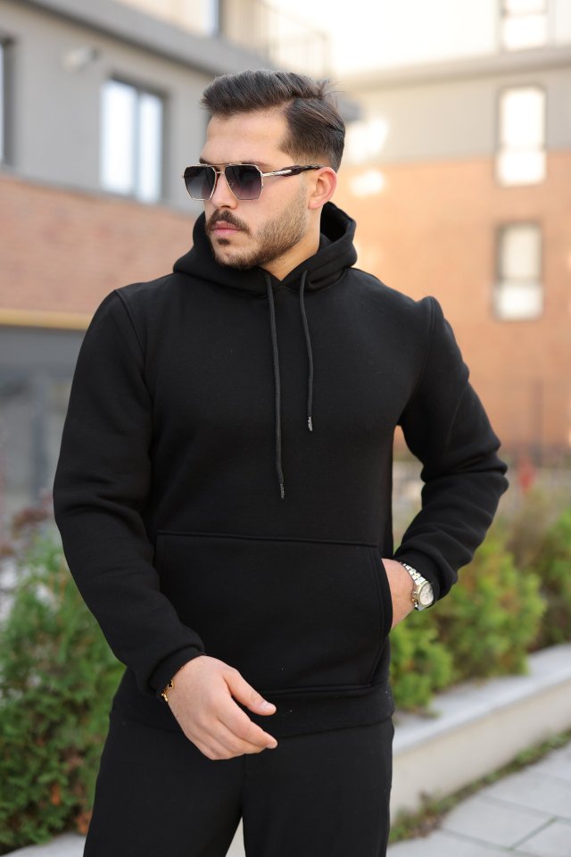Erkek Kapüşonlu Üç İplik Şardonlu Hoodie