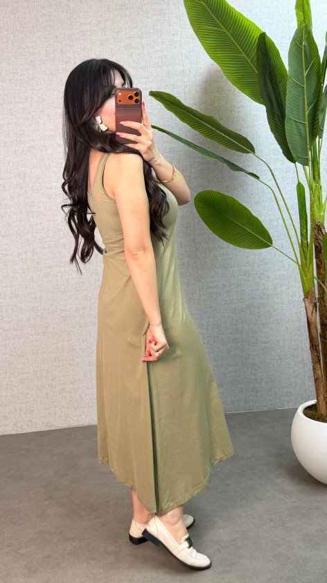 Kadın Askılı Yuvarlak Yaka Süprem Kumaş Elbise