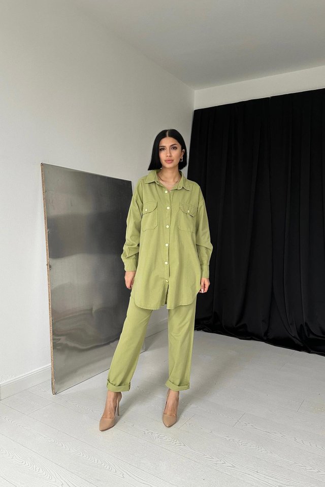 Green Shirt And Stud Pants Suit