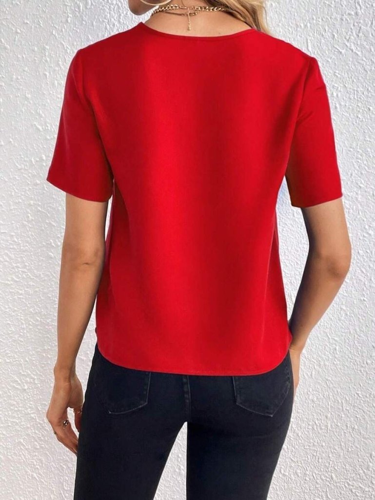 Kadın Kısa Kollu V Yakalı Ithal Krep Bluz