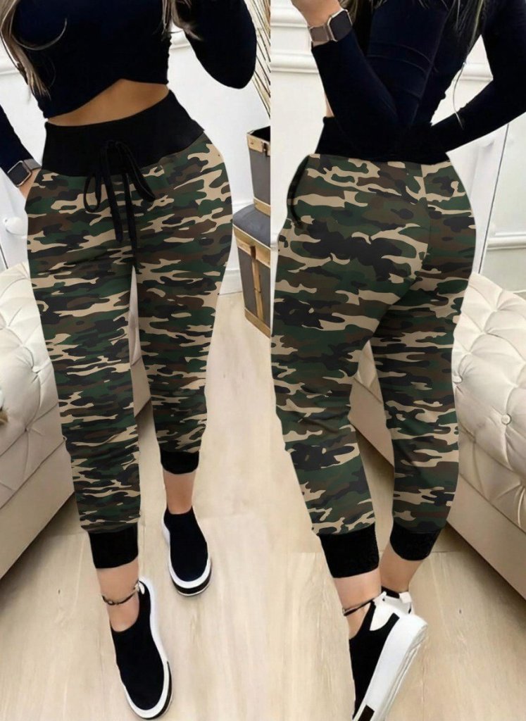 Kadın Yüksek Bel Bağcıklı Desenli Iki Iplik Pantolon