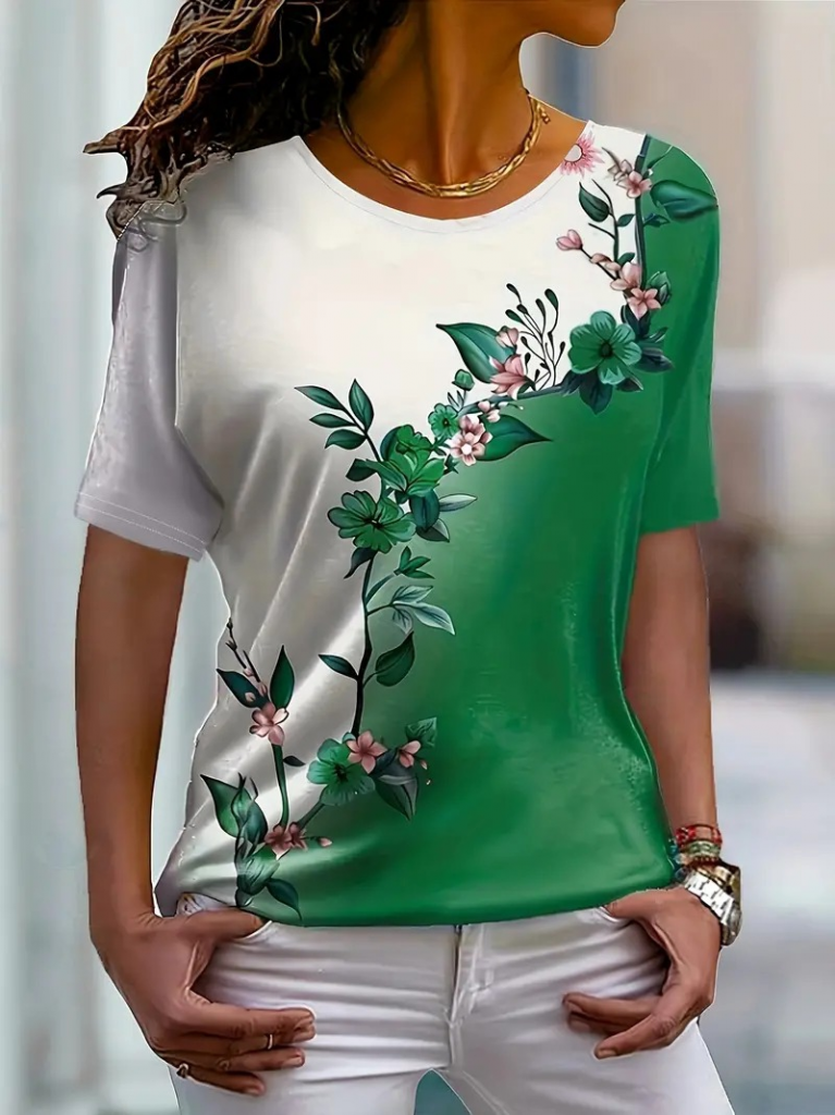 Women Short Sleeves Floral Patterned Suprem Blouse