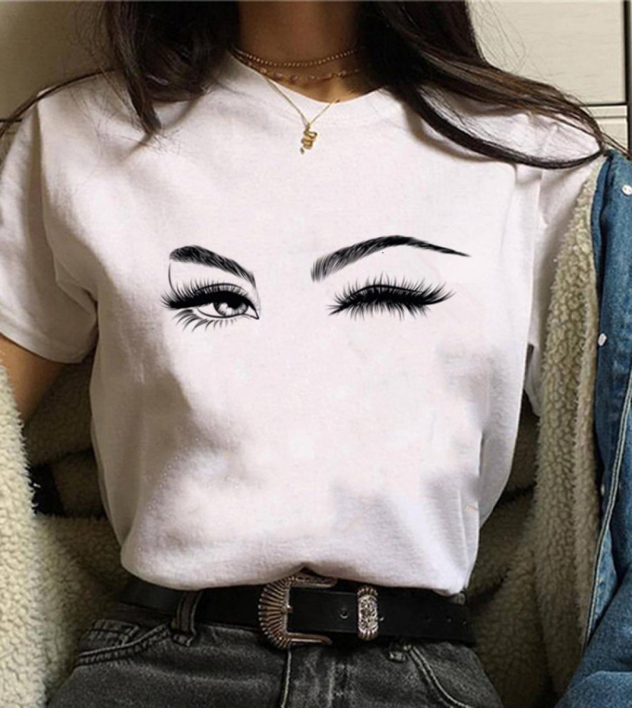 Women Short Sleeve Bicycle Collar Eye Printed Suprem T-shirt