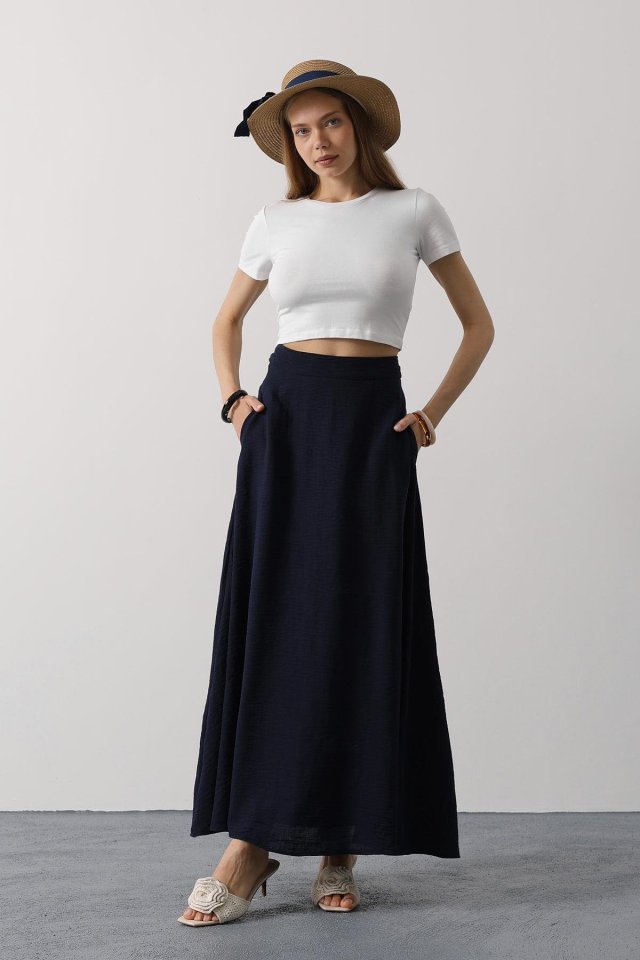 Linen Skirt - Navy