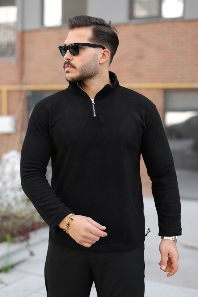 Erkek Zip Yaka Beli Lastikli Polar