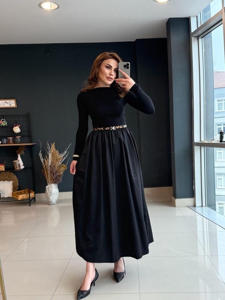 Women Long Sleeves Bicycle Collar Long Top Viscose Bottom Sweaterton Dress