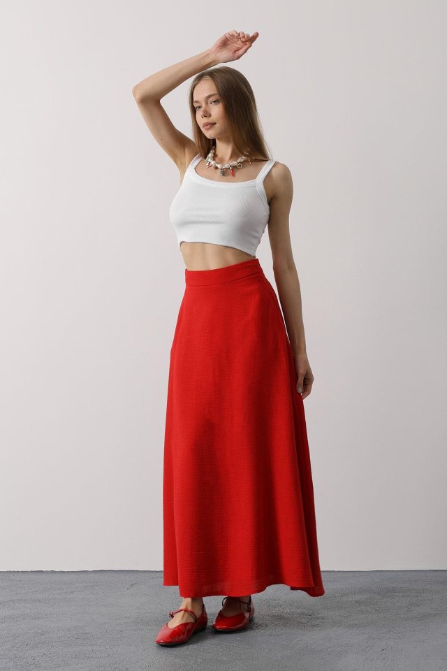 Linen Skirt - Red