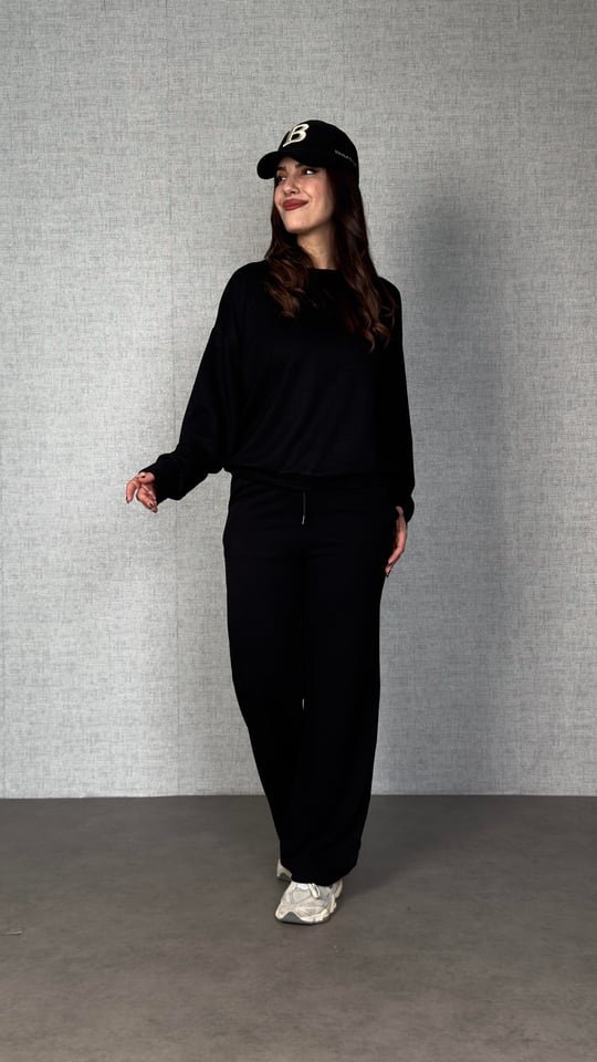 Kadın Uzun Kollu Bisiklet Yaka Viskon Iki Iplik Bluz Ve Pantolon Ikili Takım