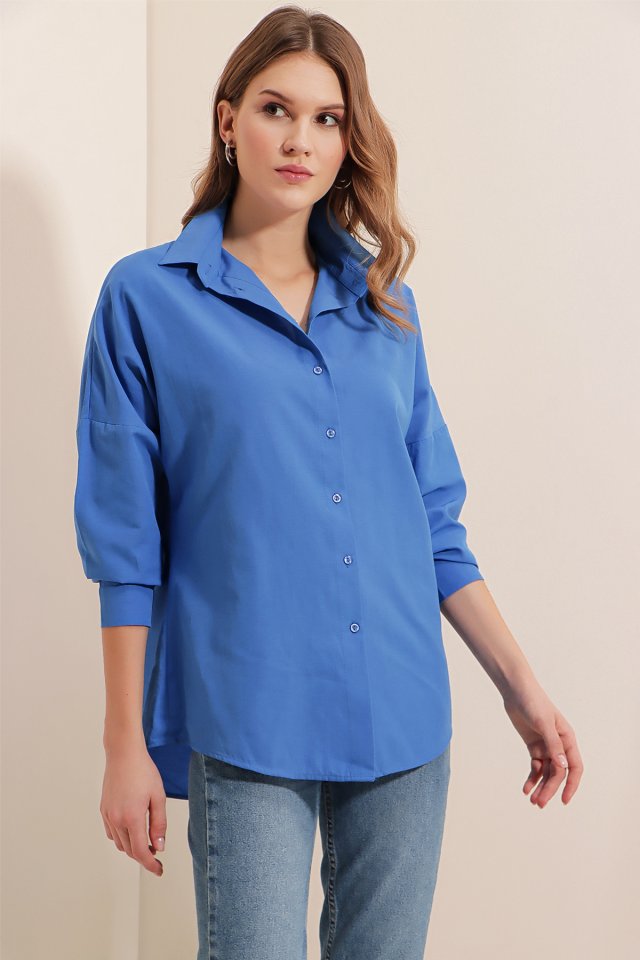3900 Oversize Long Basic Shirt - B.Blue