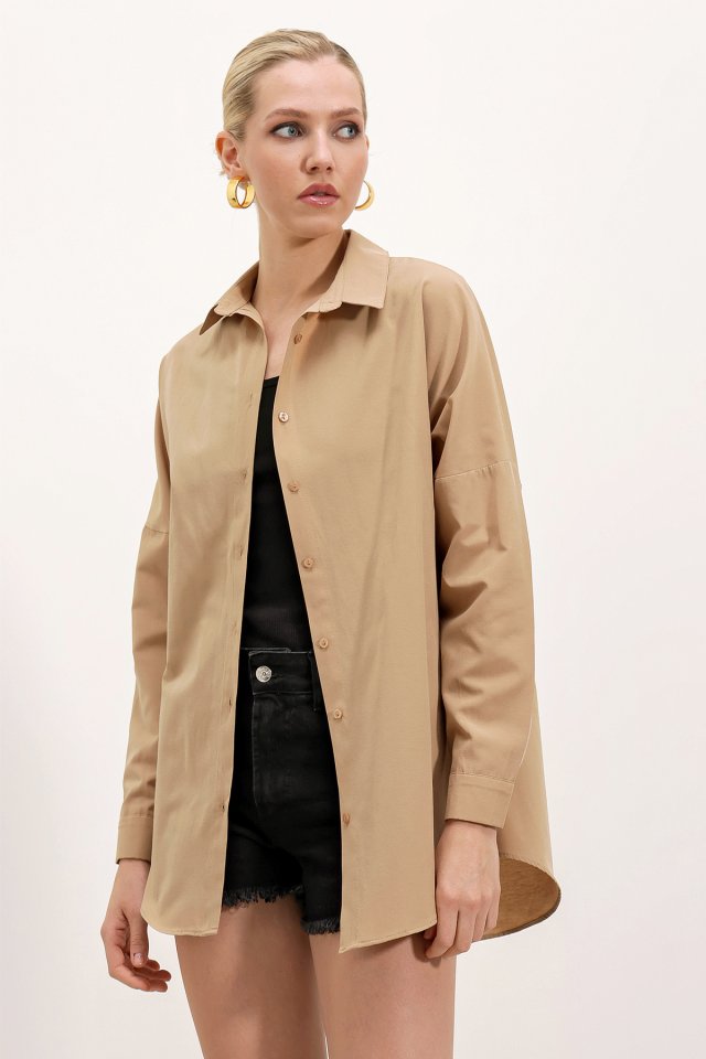 3900 Oversize Long Basic Shirt - Biscuit