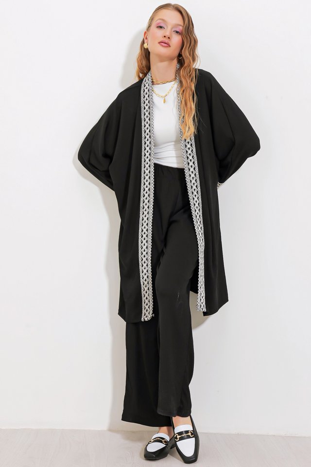 6643 Örme Kimono Takım - Siyah