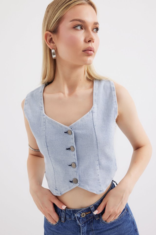 6797 Crop Jeans Vest - Blue