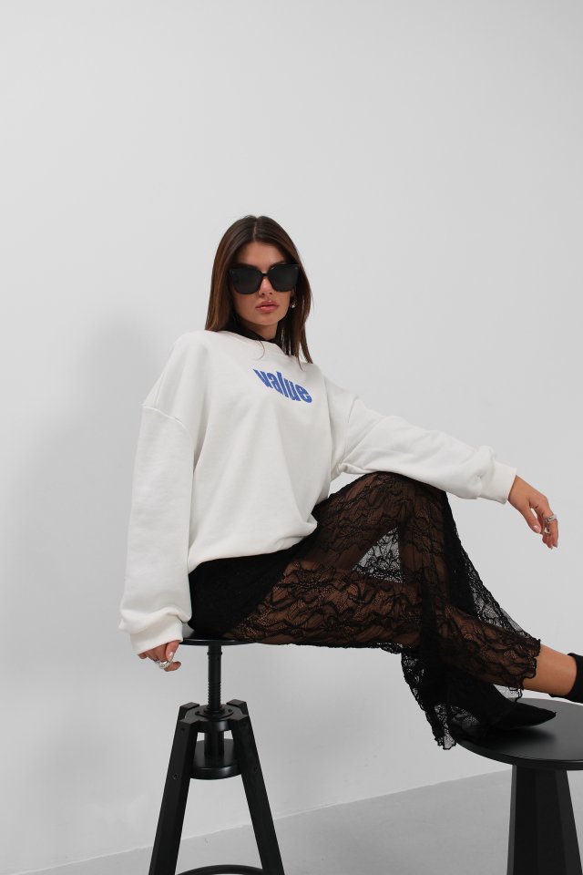 Baskılı Sıfır Yaka Oversize Sweatshirt