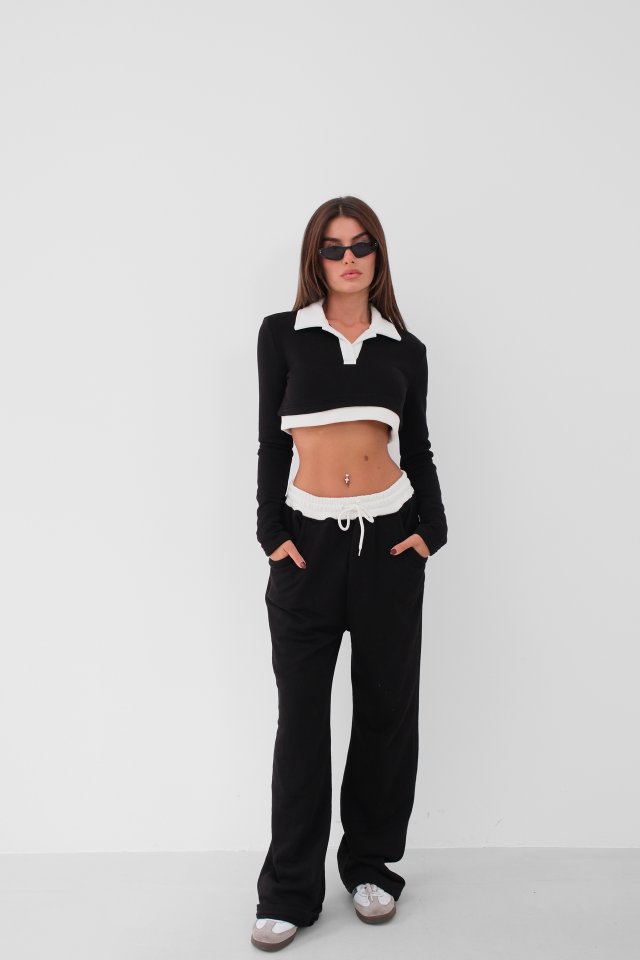 Polo Yaka Garnili Crop Sweatshirt