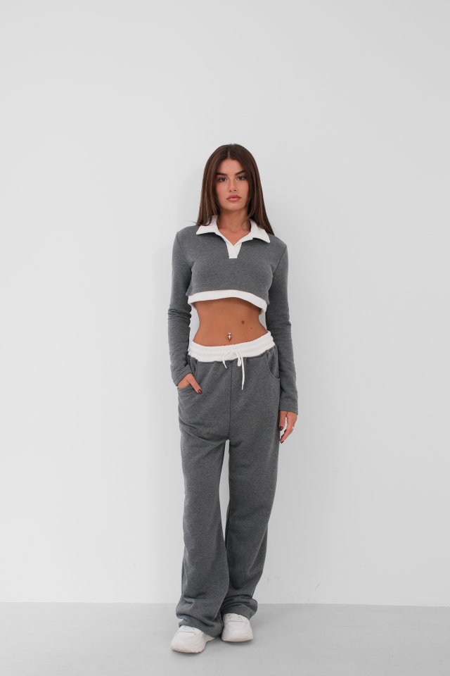 Polo Yaka Garnili Crop Sweatshirt