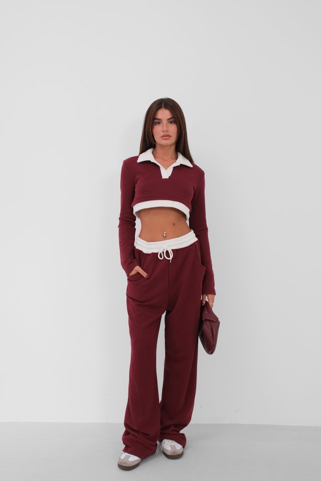 Polo Yaka Garnili Crop Sweatshirt