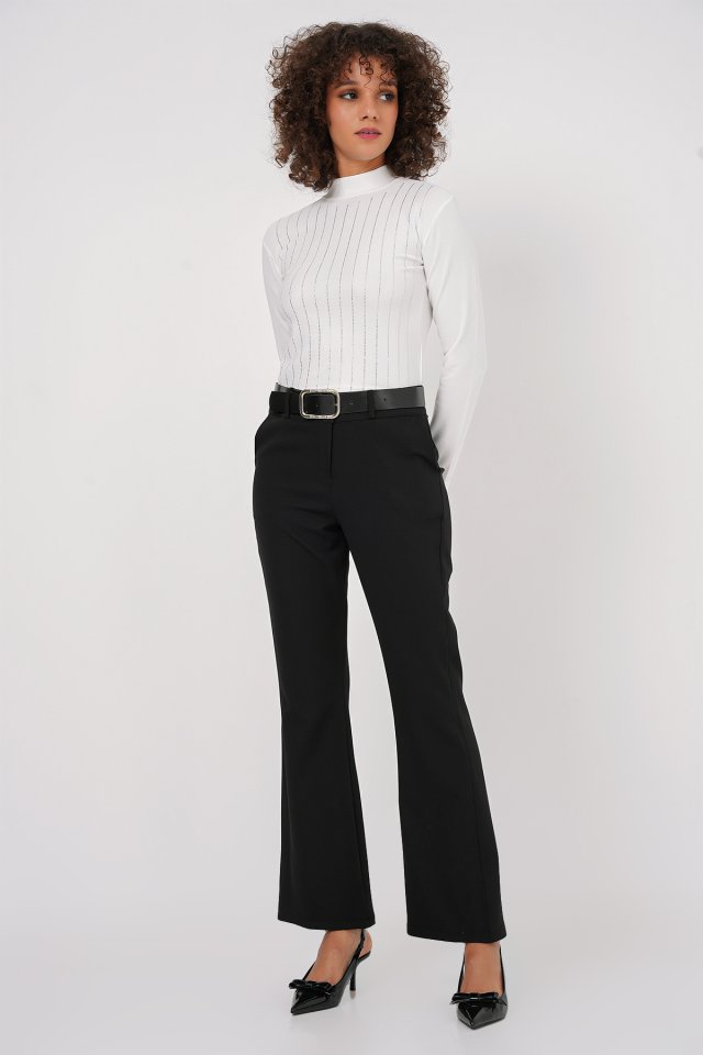 6538 Spanish Leg Pants With Belt - Black