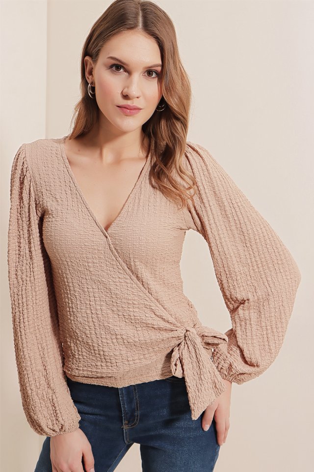 0441 Anvelop Knitting Blouse - Beige