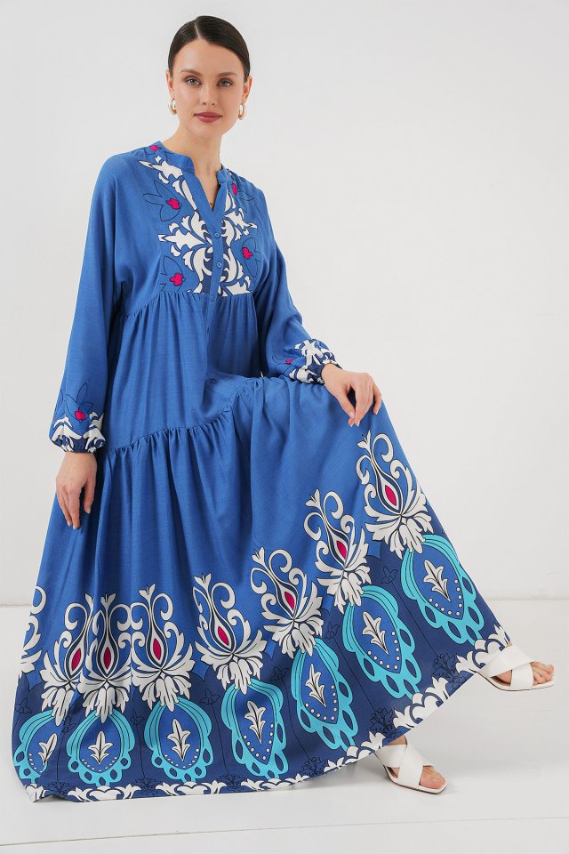 2423 Patterned Authentic Tape Dress - F. Indigo