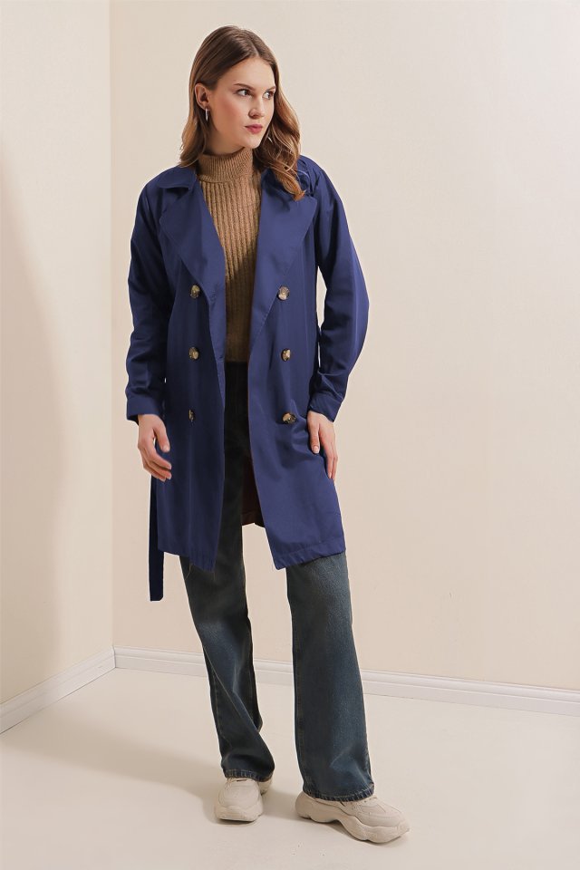 5864 Kruvaze Collar Short Trenchcoat - Navy
