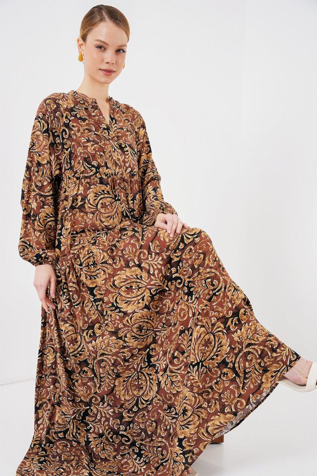 2423 Patterned Authentic Tape Dress - Camel
