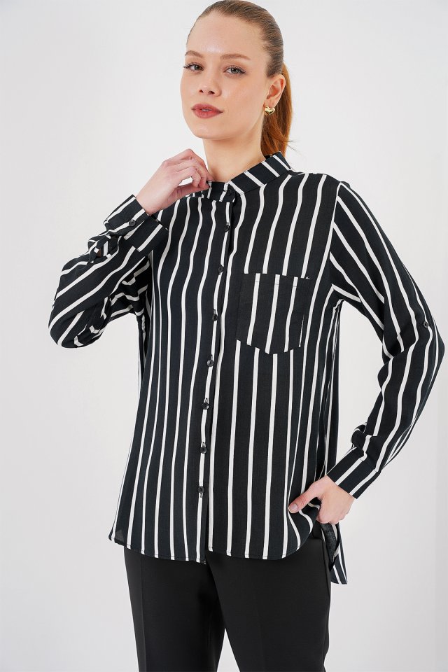 Long Sleeves Stripe Shirt 20283 - Black
