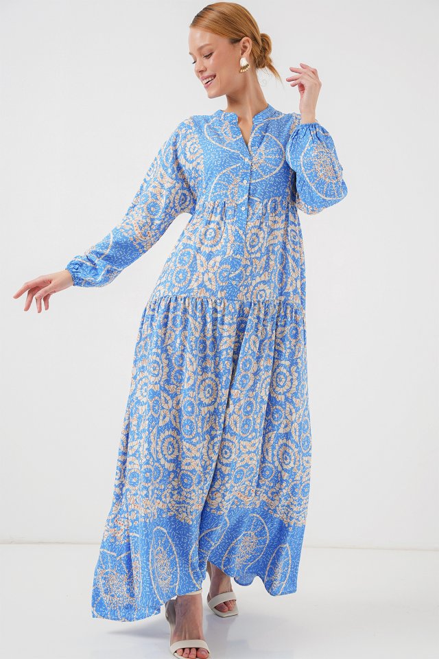 2423 متواجد فستان شريط أصلي منقوش - S. Blue
