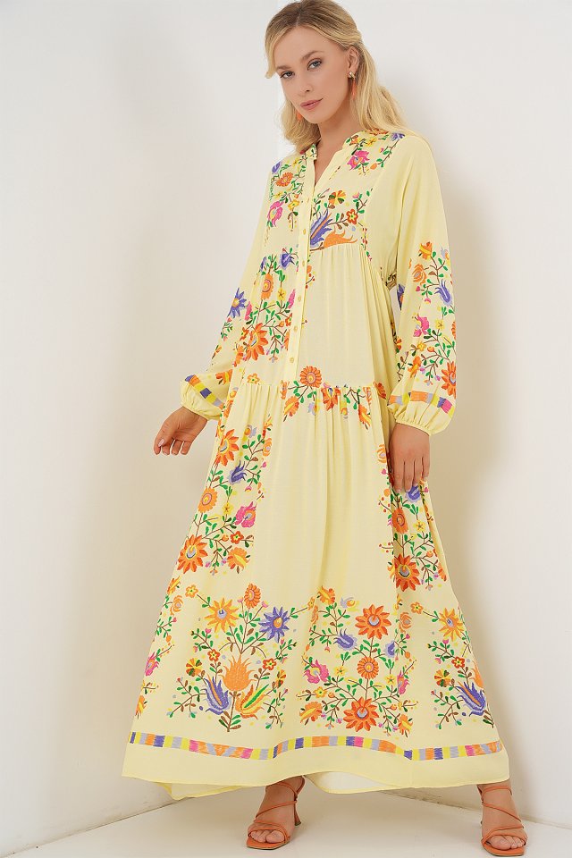 2423 Patterned Authentic Tape Dress - A.Yellow