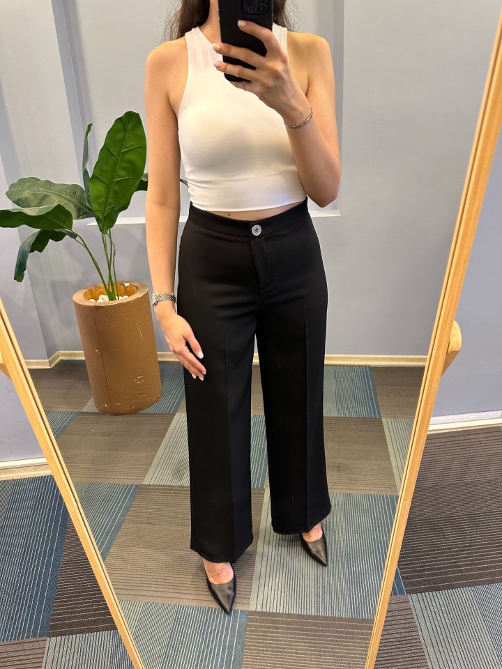 Yüksek Bel Palazzo Metal Düğmepantolon Yüksek Bel Palazzo Metal Düğmepantolon