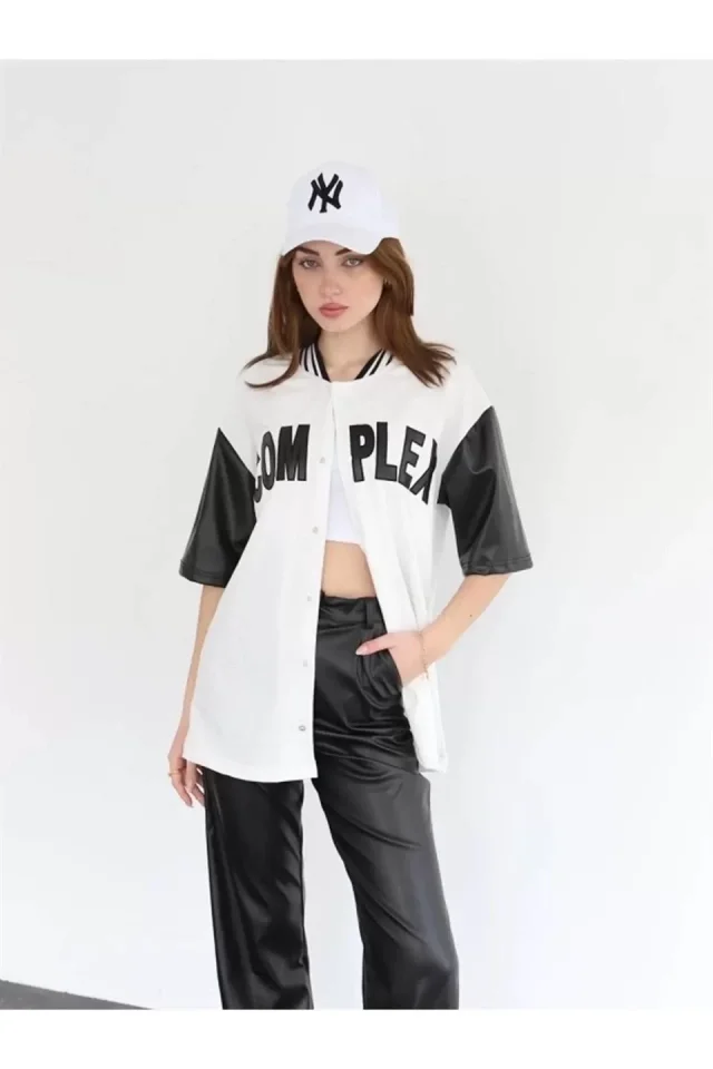 Complex Handles Leather College Oversize T-shirt - White