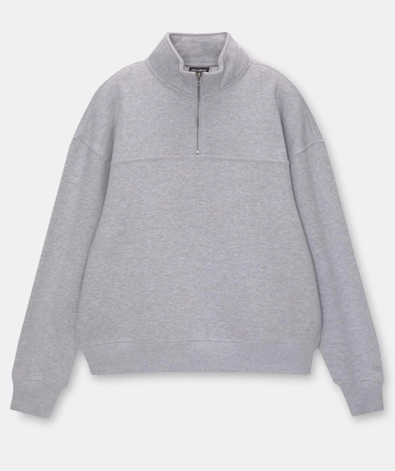 Oversize Yarım Farmuarlı Yakalı Basic SweatShirt - Gri