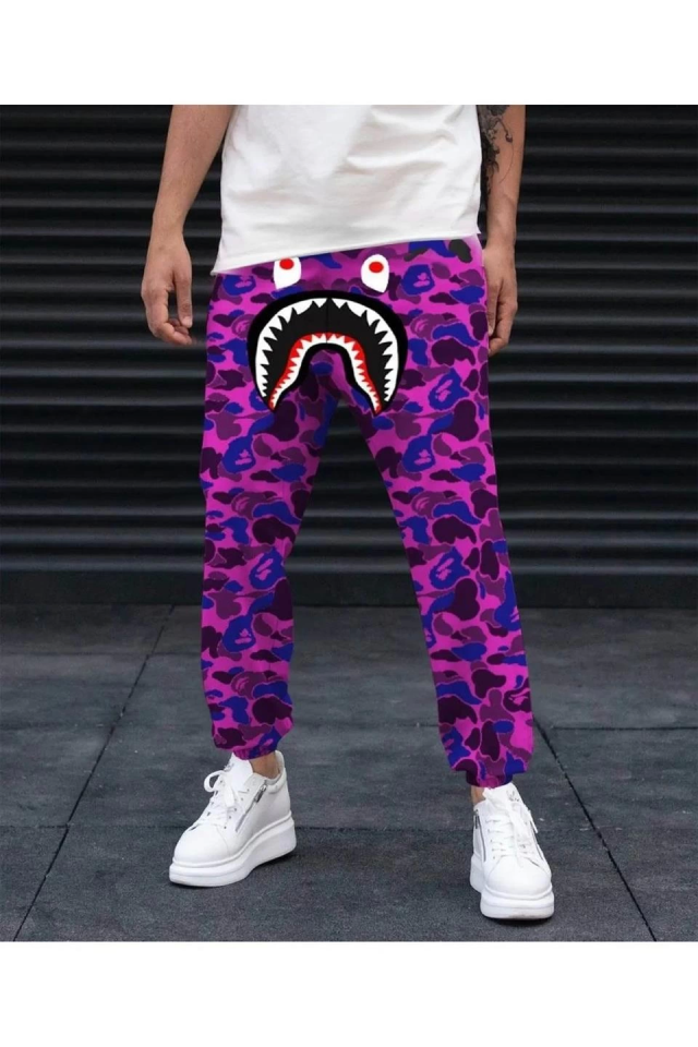 Unisex Pubg Bape X Shark Eşofman Altı - Mor