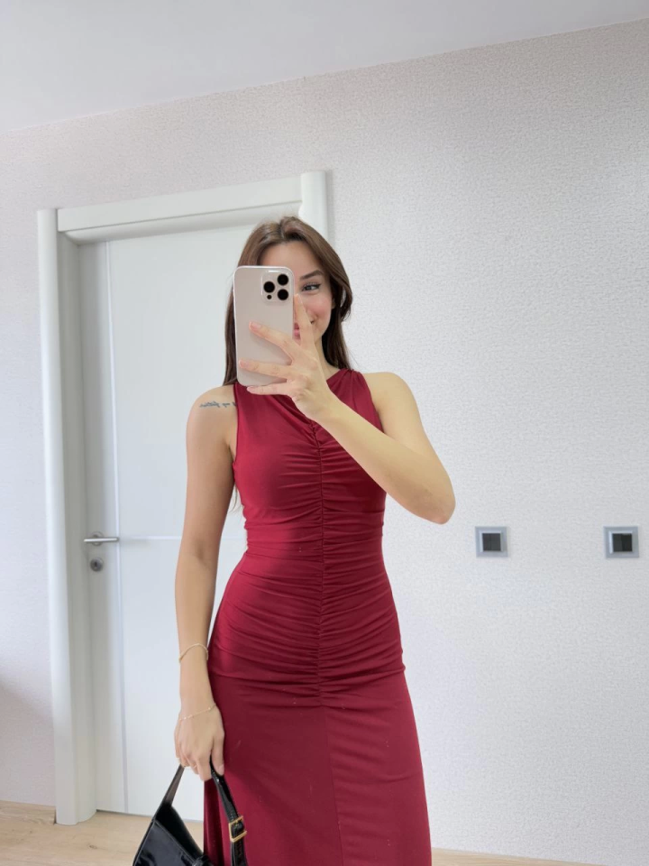 Sleeveless Falled Long Dress - Red