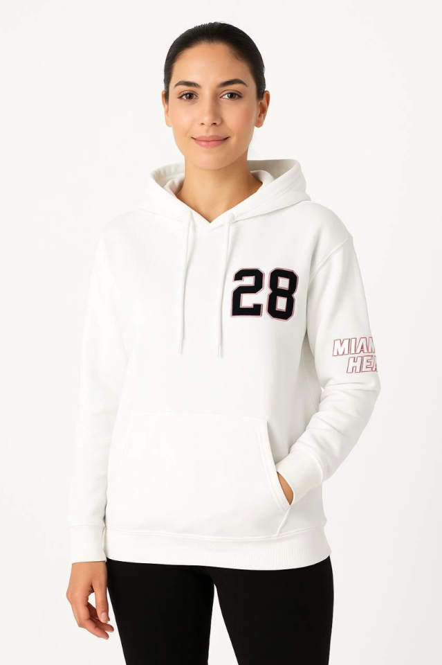 ثلاثة خيوط مقنعين الجبهة والخلفية مطبوعة SweatShirt هوديي - أبيض