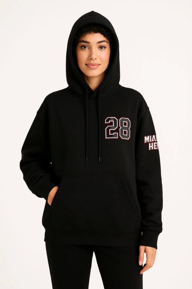 ثلاثة خيوط مقنعين الجبهة والخلفية مطبوعة SweatShirt هوديي - أسود